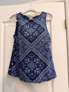 Land's End Paisley  Blue Underwire Padded Squareneck Tankini Swim Top - Size 10